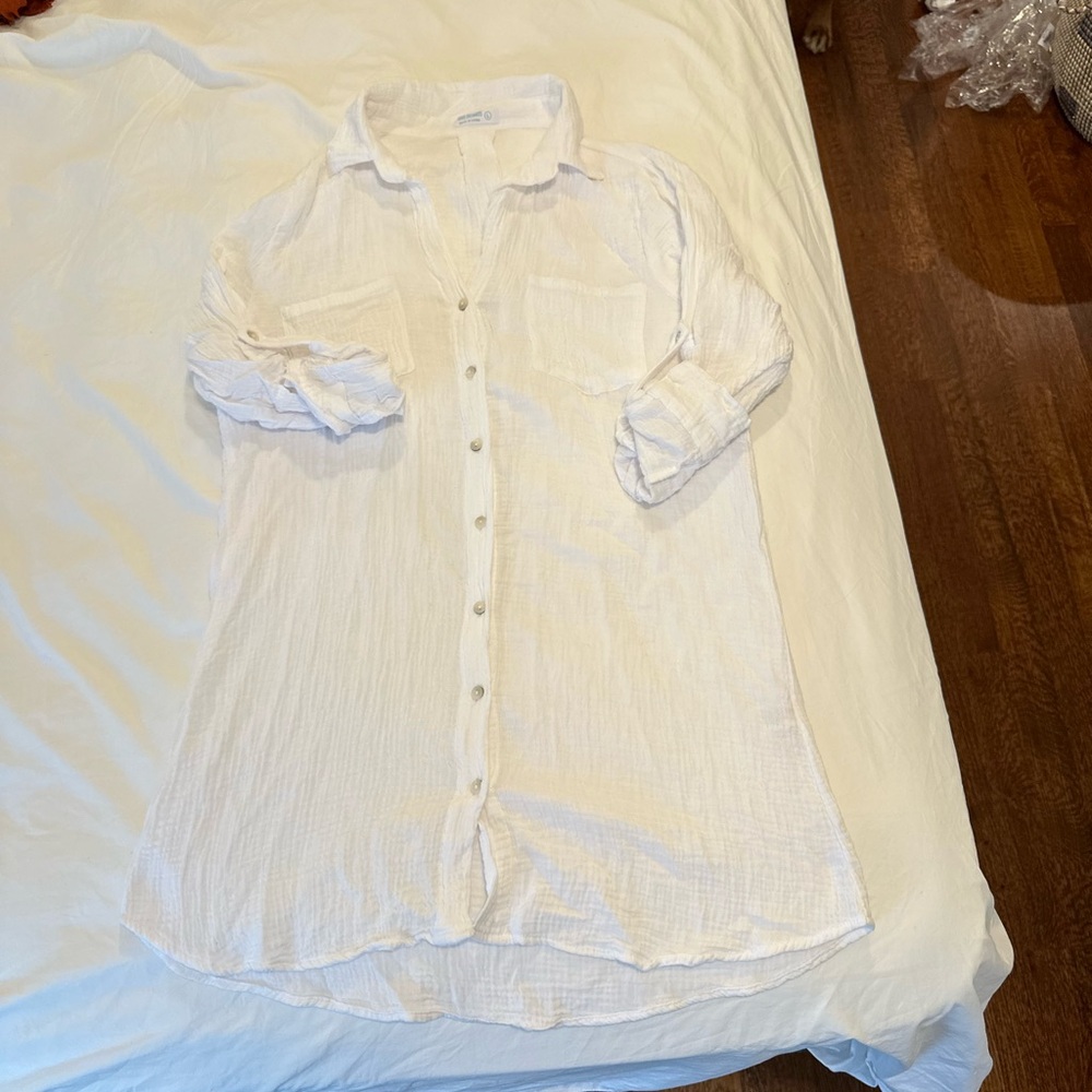 4Dreamers 100% gauze cotton button up w/ long sleeve white cover up/ dress